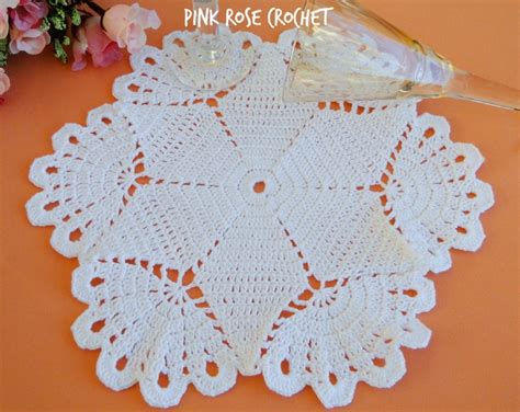 Pink Rose Crochet Fans Doily Centrinho Sousplat