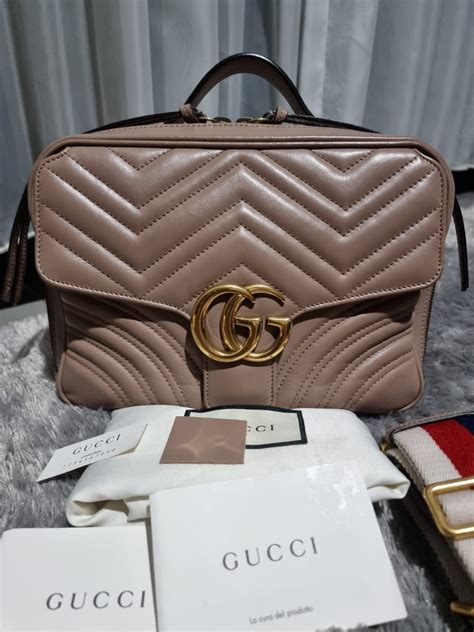 Gucci Marmont Nude Top Handle Camera Bag 24cm Ghw Db Strap Booklet