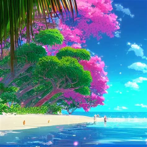 A Beautiful Render Of A Dreamy Tropical Anime Island Stable Diffusion