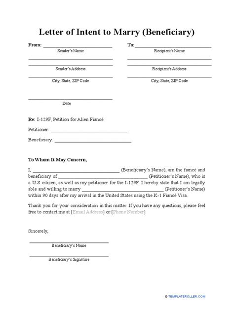 Main Letter Of Intent To Marry Beneficiary Pdf Pdf Immigration Law Federal Government Of