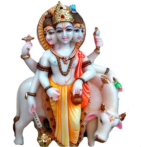 Multicolor Painted Marble Dattatreya Bhagwan Statue For Worship At Rs