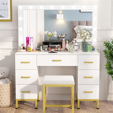 Amazon Guanglai Makeup Vanity Table With 3 Drawers And 2 Shelves