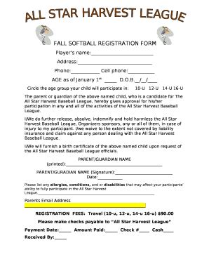 Fall Softball Registration Doc Template Pdffiller