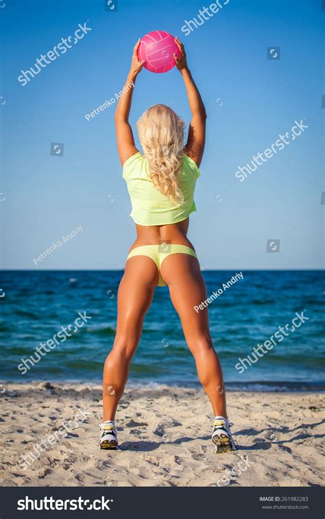 Beach Woman Bikini Holding Volleyball Stock Photo 261982283 Shutterstock