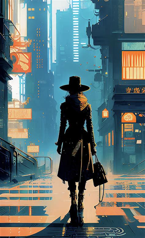 Lady Like Mary Poppins Futuristic City Steampunk Cyberpunk Vertical