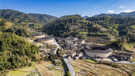 Aerial Of The Hekeng Fujian Tulou Unesco World Heritage Site Rural