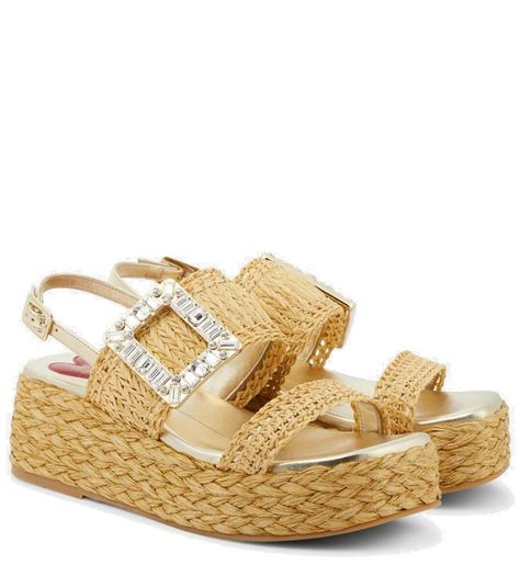 Roger Vivier Embellished Raffia Platform Sandals Roger Vivier