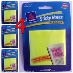 Amazon Avery Sticky Notes See Through X Inches Yellow