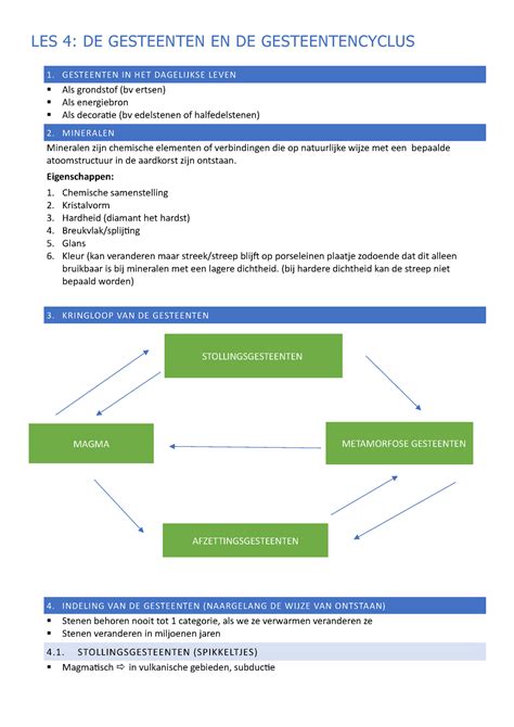 Aardrijkskunde Samenvatting Gesteenten Les De Gesteenten En De