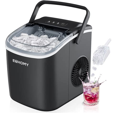 Euhomy Countertop Ice Maker Machine With Handle 25 5lbs In 24hrs 9 Ice Cubes Ready In 6 Mins