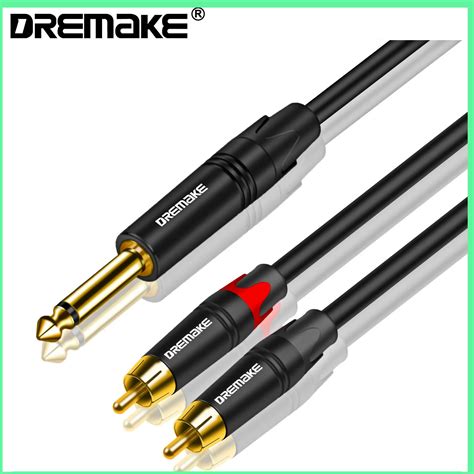 Cabo de áudio dremake 6 5mm 1 4 Polegada ts para duplo rca macho fêmea