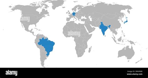 G4 member countries highlighted on world map. UN security council ...