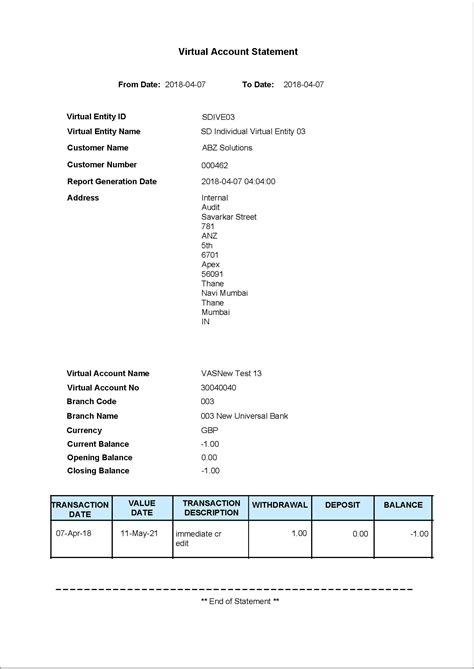 Virtual Account Statement