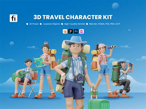 3D Travel Characters Illustration Set - Flat Icons