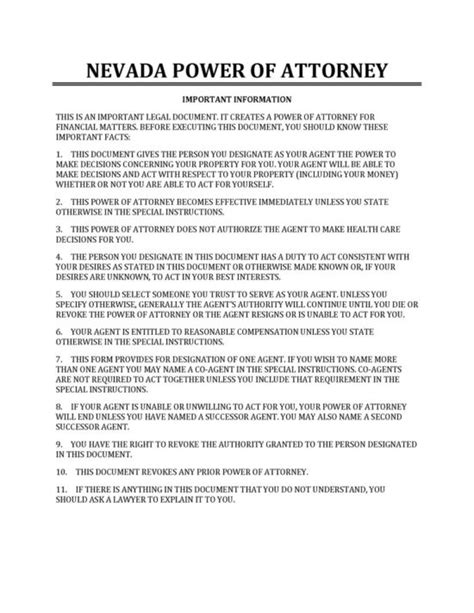 Free Nevada Power Of Attorney Poa Forms Pdf Word