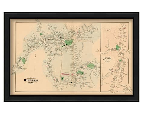 HINGHAM Village, Massachusetts 1879 Map-Colored Reproduction