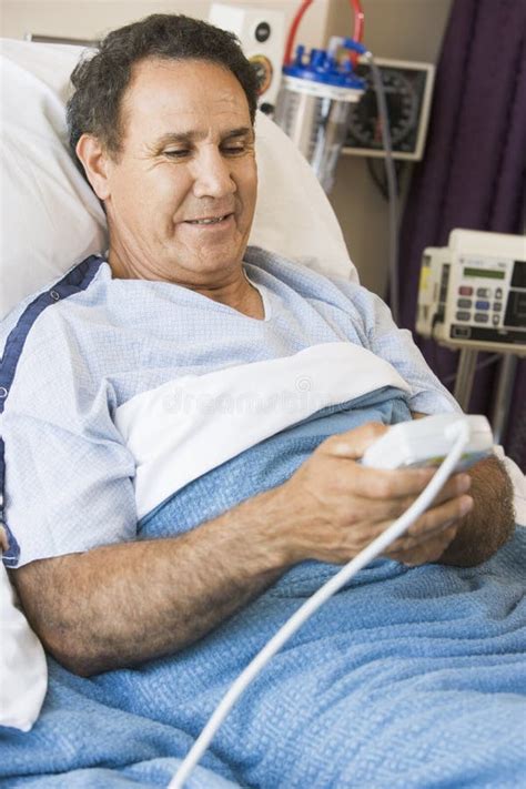 Middle Aged Man Lying In Hospital Bed Stock Image Image Of Vertical