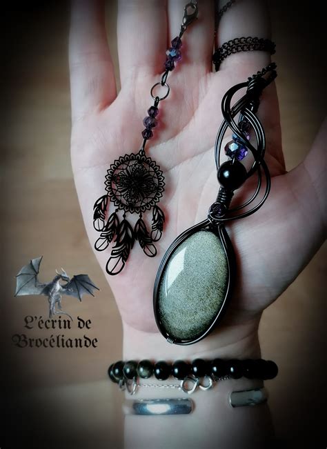 L écrin de Brocéliande Talisman Obsidienne dorée attrape rêve