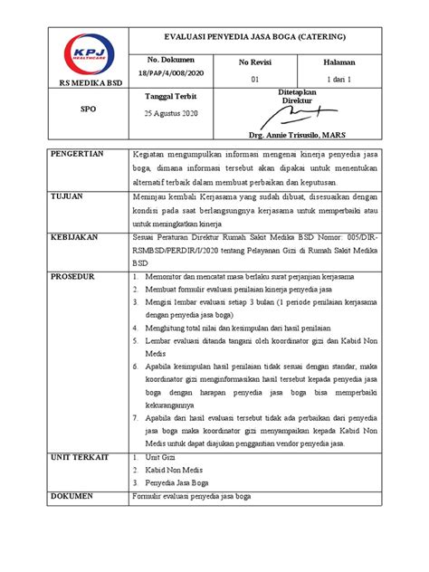 Spo Evaluasi Penyedia Pelayanan Makan Pasien Catering 2 Pdf