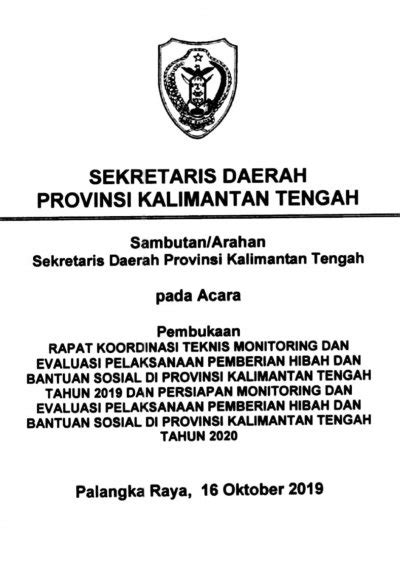 Setda Prov Kalteng Sambutan Sekretaris Daerah Provinsi Kalimantan