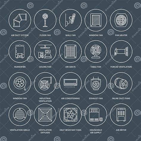 Ventilation Equipment Line Icons Air Conditioning Cooling Appliances Exhaust Fan Stock Vector