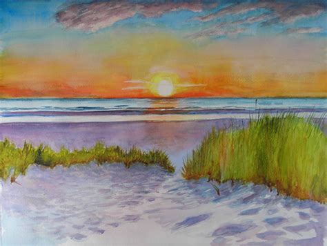 Bunny's Artwork: Sunset at the Beach Watercolor Painting