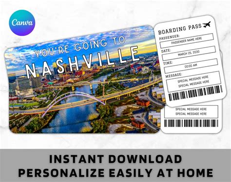 Nashville Boarding Pass Ticket Template Printable T Etsy