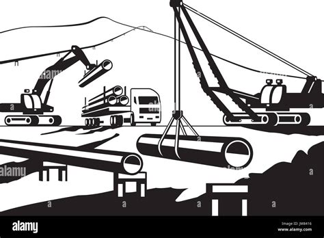 Construction Of Above Ground Pipeline Vector Illustration Stock