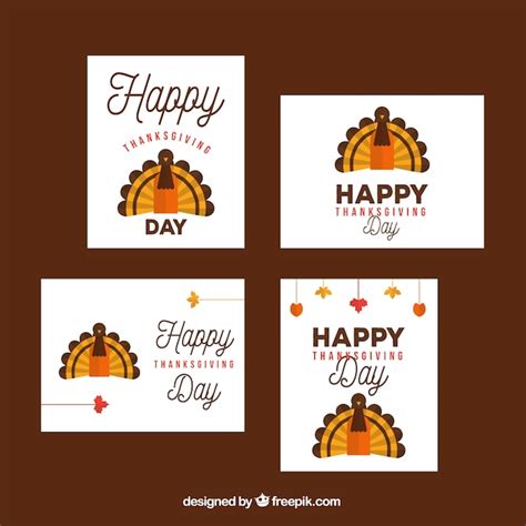 Free Vector | Set of cards with thanksgiving turkey