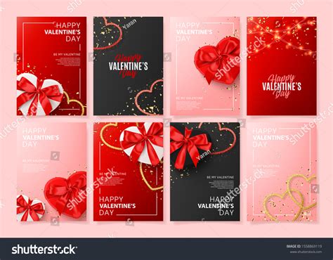 Set Happy Valentines Day Posters Vector Stock Vector Royalty Free