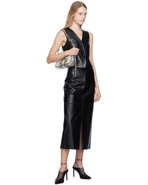 Helmut Lang Black Embossed Leather Midi Skirt Lyst