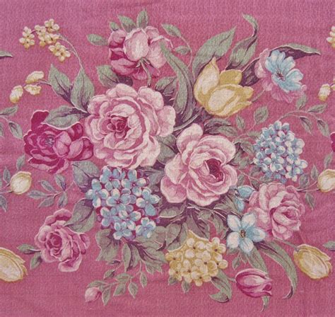 1 Of 8 Yards Of Vintage Dusty Rose Barkcloth Fabric Cabbage Roses