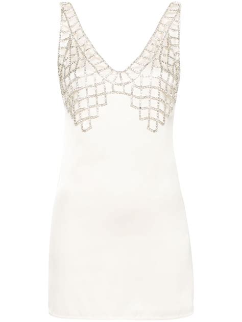 Self Portrait Crystal Embellished Mini Dress Neutrals Farfetch