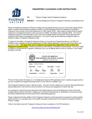 Fillable Online Fingerprint Clearance Card Instructions Fax Email Print