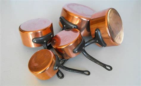 French Vintage Copper Cooking Pots Set Of 5 Etsy Vintage Copper