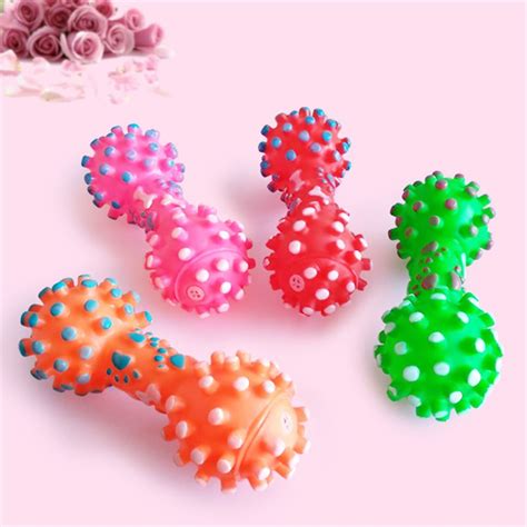 2021 Pet Chew Toys New Arrive Dog Toys Colorful Dotted Dumbbell Shaped Dog Toys Squeeze Squeaky ...