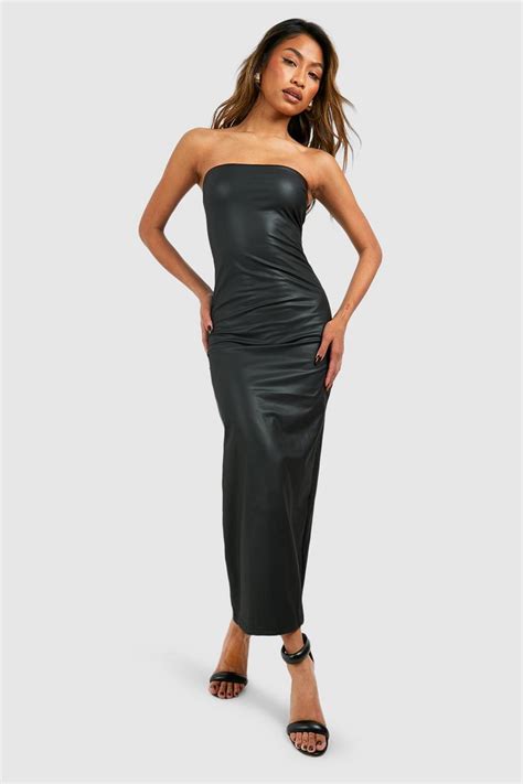 Faux Leather Bandeau Maxi Dress Boohoo Uk