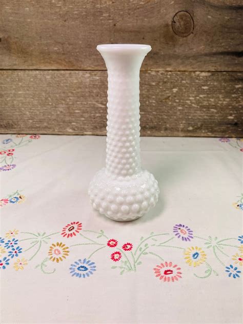 Vintage EO Brody White Milk Glass Hobnail Bud Vase 1960 S Etsy