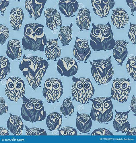 Seamless And Tileable Owl Background Pattern On Light Blue Background