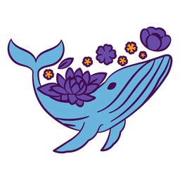 Diseño PNG Y SVG De Ballena Color Trazo Floral Criaturas Marinas Para