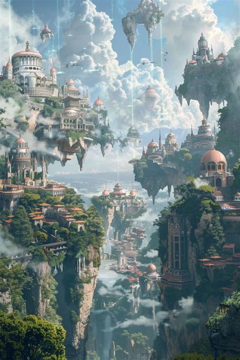 Fantasy City Inspiration Floating City In 2024 Dorp Hemel Fantasie