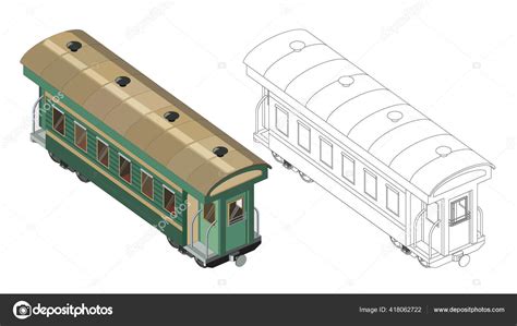 Página Para Colorear Vector Con Modelo Pasajero Carro Ferroviario Vista