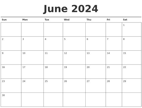 June 2024 Calendar Printable