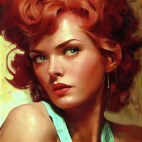 Beautiful Redheaded Pin Up Ww2 50s 60s Era Digital Art By Aj