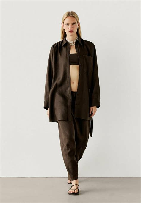 Massimo Dutti Long Short Coat Dark Brown Uk