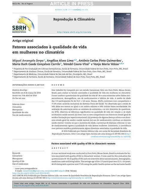 Pdf Fatores Associados à Qualidade De Vida Em Mulheres No Climatério