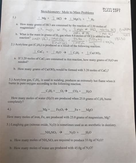 Stoichiometry Worksheets Mole To Mole Calculations Answer