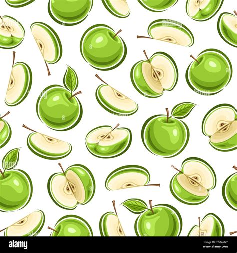 Vector Apple Seamless Pattern Square Repeating Background Of Whole And