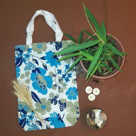 Ecobag Estampada Flores Azul No Elo Vit Ria Feita M O E A