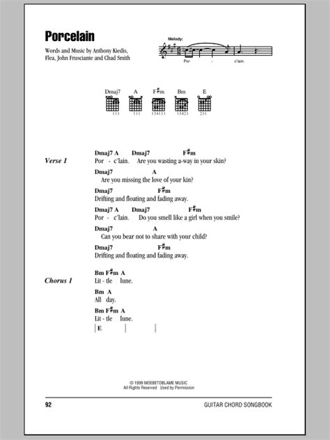 Porcelain Sheet Music Red Hot Chili Peppers Guitar Chords Lyrics